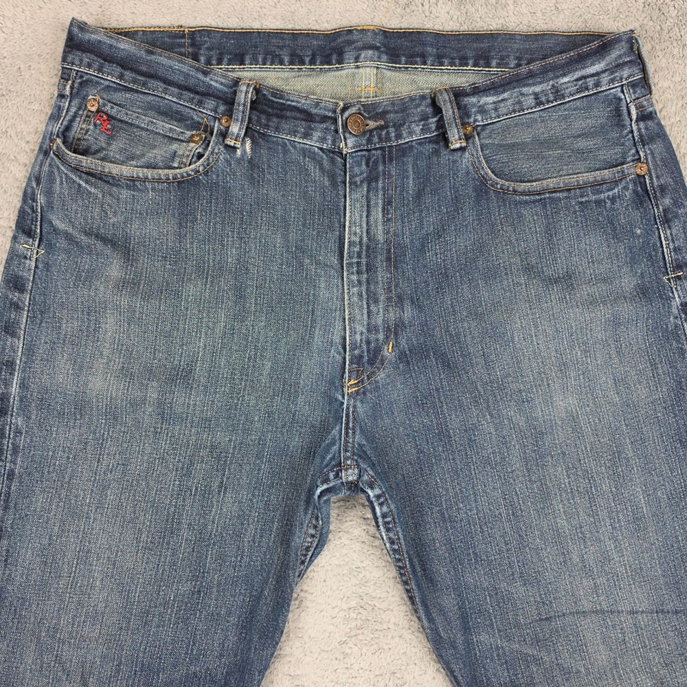 Polo Ralph Lauren 867 Jeans Mens 36x30 Blue Classic Fit Straight Leg Distressed - Picture 2 of 13